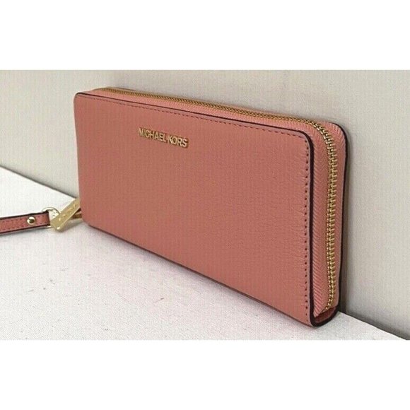 New Michael Kors Jet Set Large Travel Continental Wallet Leather Sherbert - Picture 5 of 5